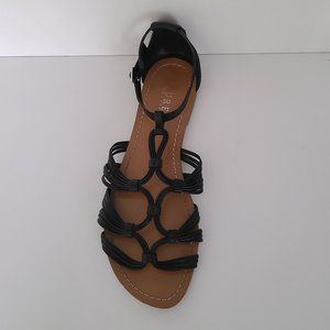 Lauren Black Leather Flat Sandals